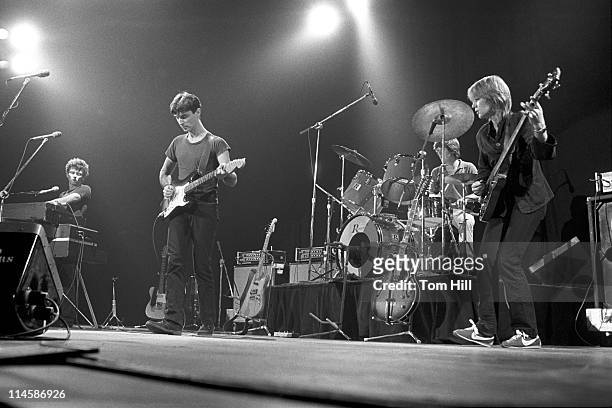 Jerry Harrison, David Byrne, Chris Frantz and Tina Weymouth of Talking Heads perform at The Agora Ballroom on October 7, 1978 in Atlanta, Georgia.