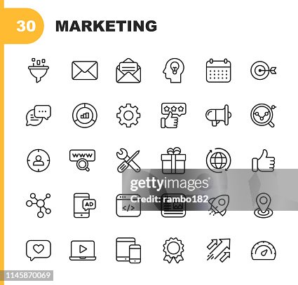 Marketing Line Icons. Editable Stroke. Pixel Perfect. For Mobile and Web. Contains such icons as Email Marketing, Social Media, Advertising, Start Up, Like Button, Video Ads, Global Business. Marketing Line Icons. Editable Stroke. Pixel Perfect. For Mobile and Web. Contains such icons as Email Marketing, Social Media, Advertising, Start Up, Like Button, Video Ads, Global Business.
