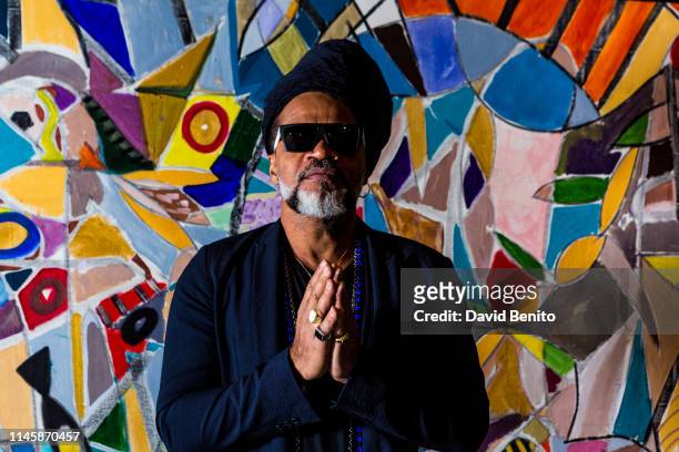 Carlinhos Brown presents a painting exhibition at Fundacion Telefonica on April 29, 2019 in Madrid, Spain.