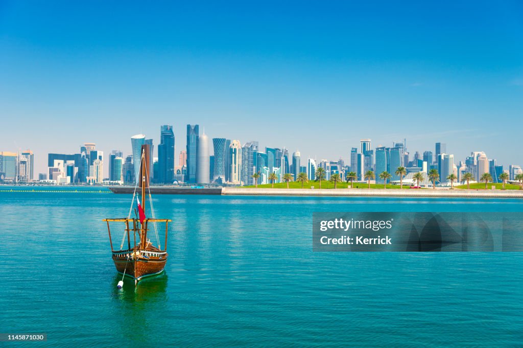 Doha, Qatar - view to modern skyline with skyscrapers