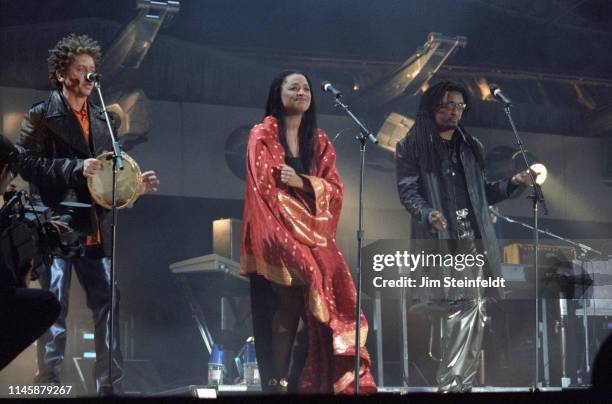 The Rolling Stones perform at Giant Stadium in East Rutherford, New Jersey on October 17, 1997.