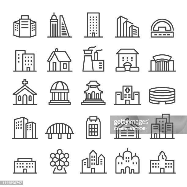 building icons set - smart line series - hut icon stock illustrations