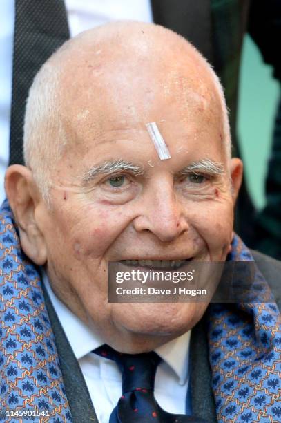 Sir Ian Holm attends the "Tolkien" UK premiere at The Curzon Mayfair on April 29, 2019 in London, England.