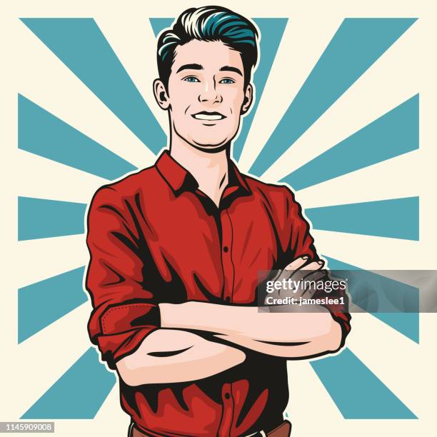 mann mit gefalteter wappen - hipster person stock-grafiken, -clipart, -cartoons und -symbole