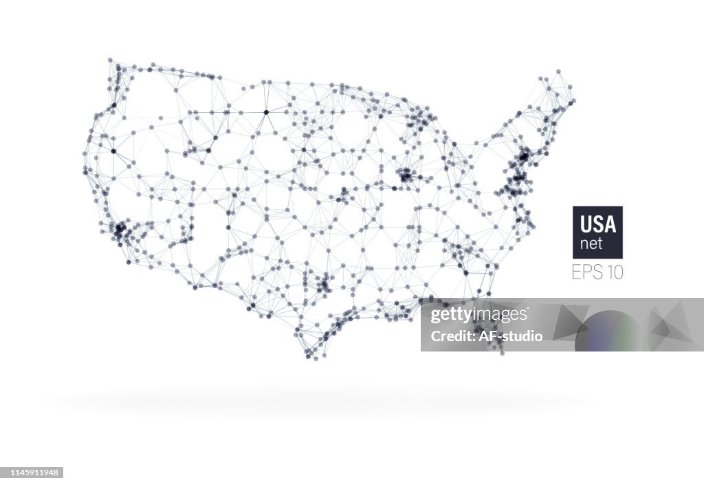 Mapa dos EUA com conexão das partículas