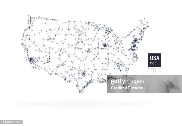 ilustrações de stock, clip art, desenhos animados e ícones de usa map with particles connection - atlântico central eua