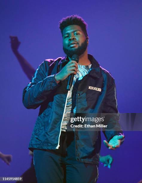 Singer Khalid rehearses for the 2019 Billboard Music Awards at MGM Grand Garden Arena on April 29, 2019 in Las Vegas, Nevada.