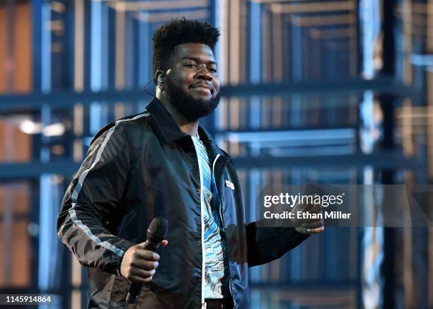 Singer Khalid rehearses for the 2019 Billboard Music Awards at MGM Grand Garden Arena on April 29, 2019 in Las Vegas, Nevada.