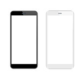 White and Black Smartphone with Blank Screen. Mobile Phone Template. Copy Space