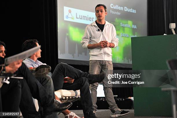 Founder of Lumier Cullen Dudas speaks during TechCrunch Disrupt New York May 2011 at Pier 94 on May 24, 2011 in New York City.