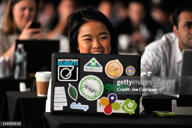 An attendee at TechCrunch Disrupt New York May 2011 at Pier 94 on May 24, 2011 in New York City.