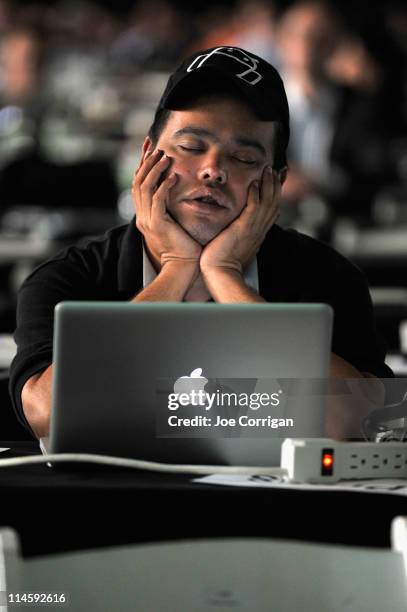 An attendee at TechCrunch Disrupt New York May 2011 at Pier 94 on May 24, 2011 in New York City.