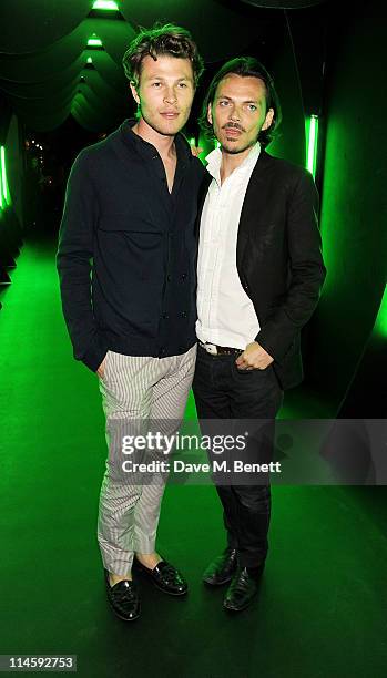 Stephen Baccari and designer Matthew Williamson attend the launch of Dom Perignon's Luminous Label at One Mayfair on May 24, 2011 in London, England.