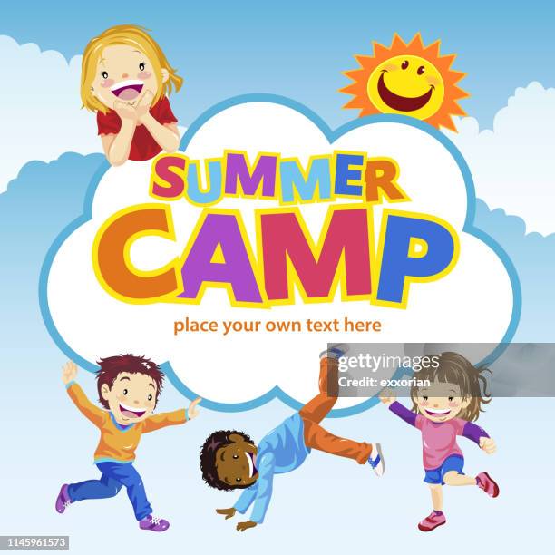 ilustraciones, imágenes clip art, dibujos animados e iconos de stock de kids summer camp - niños-africanos-negros-sonriendo