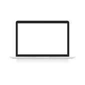 Black laptop mock up with soft shadow. Vector.