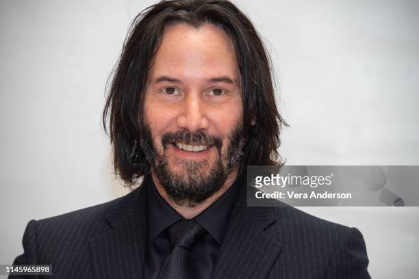 Keanu Reeves at the "John Wick: Chapter 3 - Parabellum" Press Conference at the Four Seasons Hotel on April 28, 2019 in New York City.