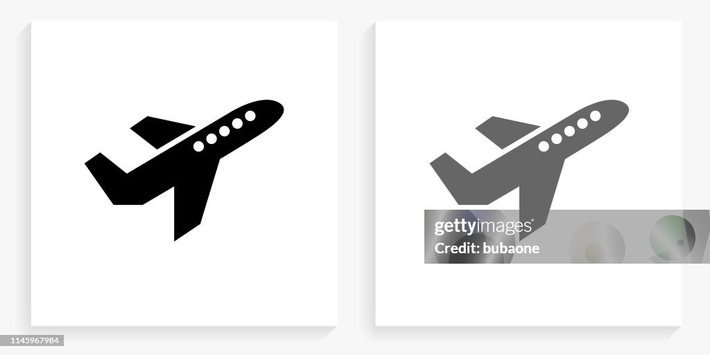 Avión icono cuadrado blanco y negro