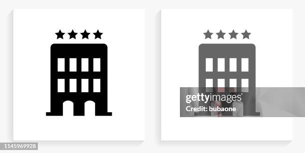 hotel black and white square icon - inn stock illustrations
