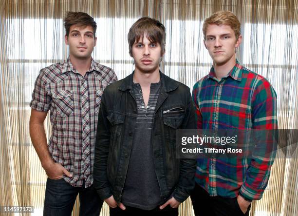 Musicians Cubbie Fink, Mark Foster and Mark Pontius of Foster The People visit YoungHollywood.com at the Young Hollywood Studio on May 24, 2011 in...