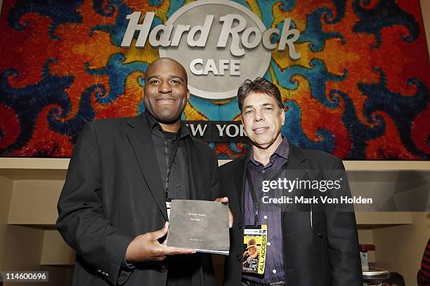 Photographer Earl Douglas Jr. And Harmon Kardon's Joe Pullin attend Earl Douglas Jr's Black Rock Volume 1 launch presented by Harman Kardon at Hard...