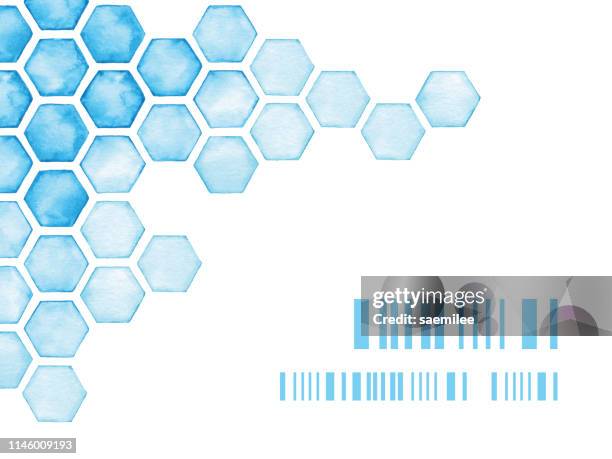 wasserfarben-hintergrund mit blauen hexagonen - biochemistry stock-grafiken, -clipart, -cartoons und -symbole