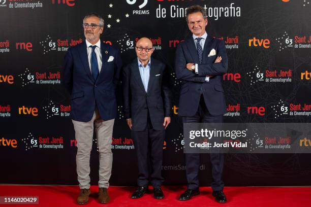 Javier Fesser, Jesus Vidal and Luis MAnso attend the 63rd Sant Jordi Cinematography Awards 2017 at CaixaForum Barcelona on April 29, 2019 in...