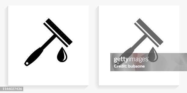 window wiper black and white square icon - windshield wiper stock illustrations
