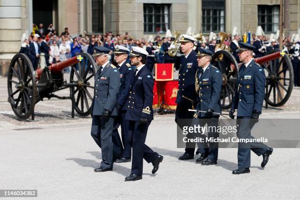King Carl XVI Gustaf of Sweden and Prince Carl Philip, Duke of Varmland attend a celebration of King Carl Gustav's 73rd birthday anniversary at the...
