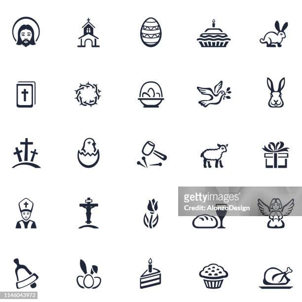 illustrazioni stock, clip art, cartoni animati e icone di tendenza di set di icone pasquali - torta pasquale