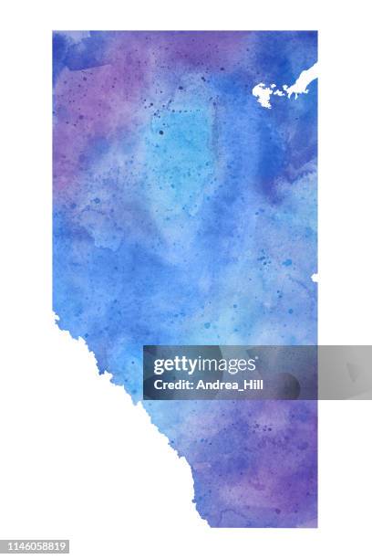 alberta watercolor raster map illustration in cool colors - vancouver island map stock illustrations
