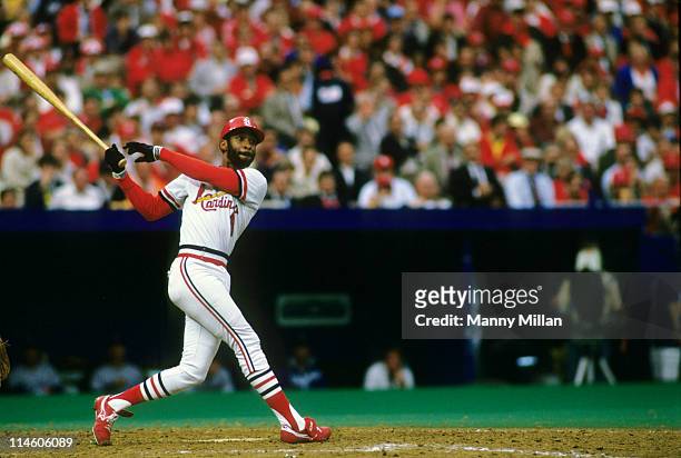Playoffs: St. Louis Cardinals Ozzie Smith in action, left-handed at bat vs Los Angeles Dodgers at Busch Stadium. Game 5. St. Louis, MO CREDIT: Manny...