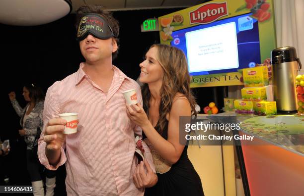 Comedian Jamie Kennedy and Actress Jennifer Love Hewitt with Lipton Green Tea at the The Lipton Green VitaliTEA Gift Lounge Backstage at the Nokia...