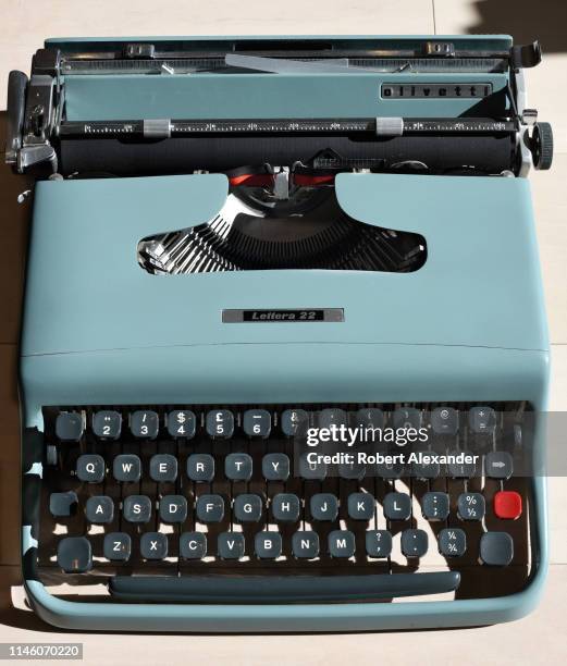 Vintage 1950s Olivetti Lettera 22 typewriter on display in a store in a Santa Fe, New Mexico.