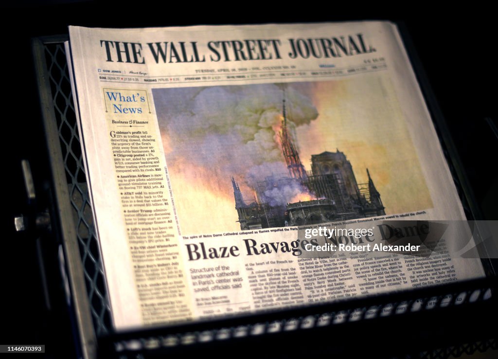 Wall Street Journal front page headline about Notre Dame fire