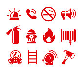 Set of fire safety vector icons. Fire emergency icons set