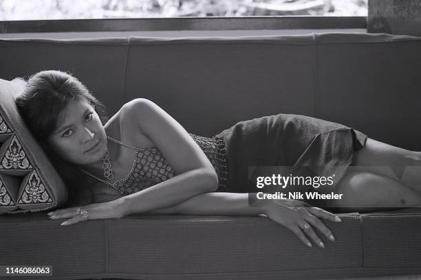 Marayat Rollet-Andriane, Thai actress and author of "Emmanuelle" which she wrote with her husband under name of Emmanuelle Arsan,reclines at home in...