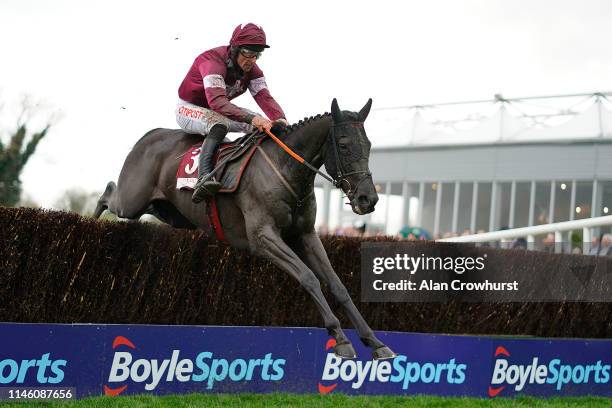 Davy Russell riding Delta Work clear the last to win The Dooley Insurance Group Champion Novice Chase at Punchestown Racecourse on April 30, 2019 in...