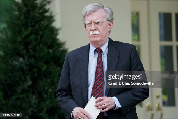 White House National Security Advisor John Bolton talks to reporters outside of the White House West Wing April 30, 2019 in Washington, DC. Bolton...