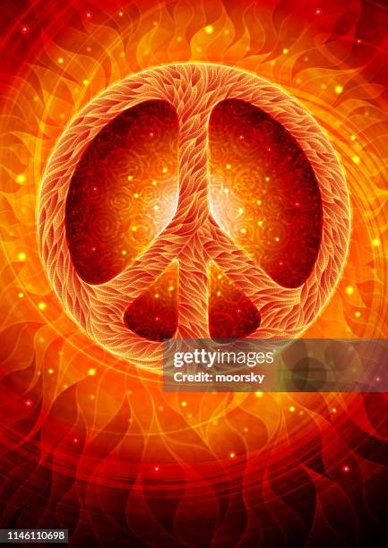 burning pacific - vector background with fire and peace symbol - apocalypse stock illustrations