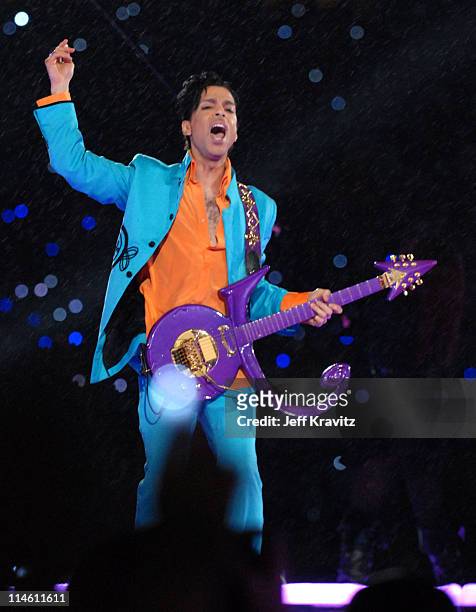 Prince during Super Bowl XLI - Indianapolis Colts vs Chicago Bears - Half Time Show at Dolphins Stadium in Miami, Florida, United States.