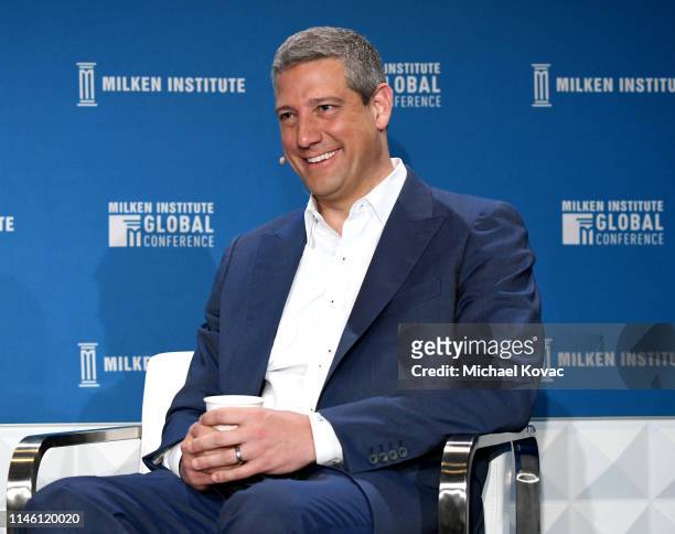 Representative Tim Ryan participates in a panel discussion during the annual Milken Institute Global Conference at The Beverly Hilton Hotel on April...