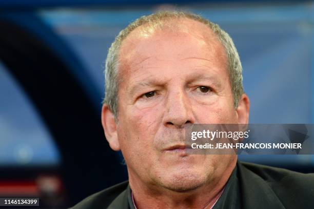 Caen's French coach advisor Rolland Courbis looks on during the French L1 football match between Stade Malherbe Caen and FC Girondins de Bordeaux at...