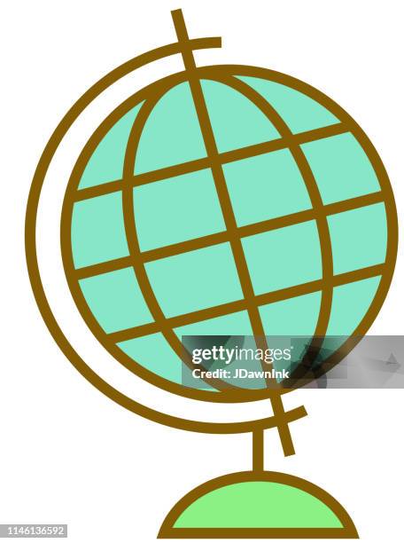 education themed globe icon in outline line art style - spinning globe animation stock illustrations
