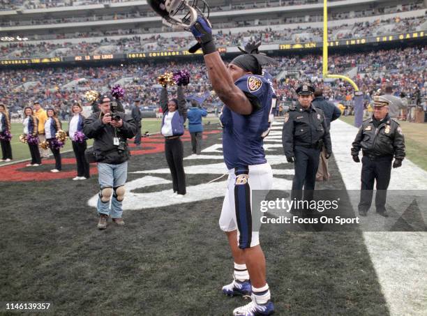 Ray Lewis of the Baltimore Ravens walks onto the field during player introduction prior to the start of an NFL football game against the San Diego...