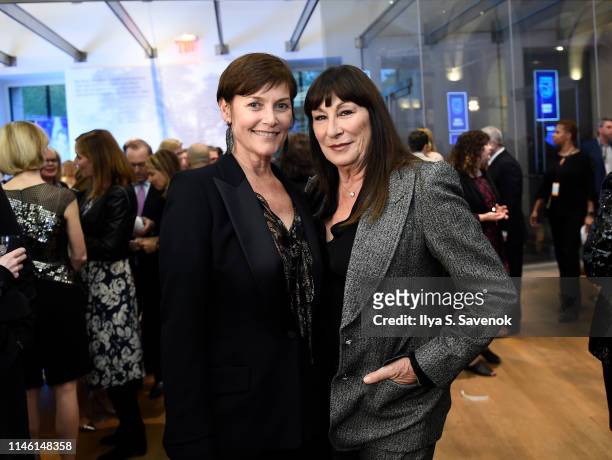 Carey Lowell and Anjelica Huston attend NRDC's "Night of Comedy" Benefit, in partnership with Discovery, Inc. Hosted by Seth Meyers on April 30, 2019...