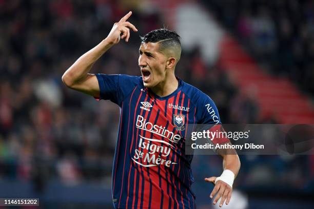 Faycal Fajr of Caen dejected during the Ligue 1 match between Stade Malherbe Caen and FC Girondins de Bordeaux on May 24, 2019 in Caen, France.