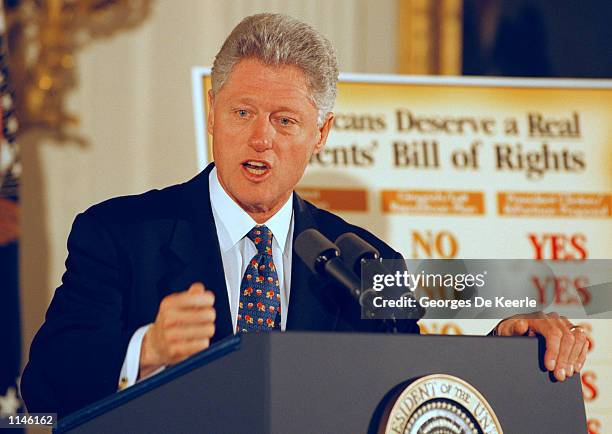 President Clinton spoke at a press conference today urging voters to elect congressional candidates sympathetic to his ``patient's bill of rights''''...