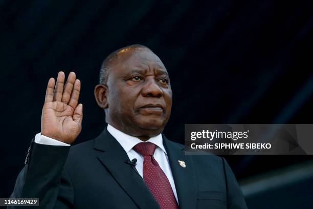 Cyril Ramaphosa takes the oath of office at his inauguration as South African President, at Loftus Versfeld stadium in Pretoria, on May 25, 2019.
