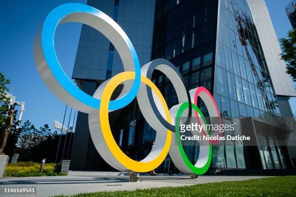 Olympic rings are displayed at Japan Sport Olympic Square near Olympic Stadium. Japan will host the Tokyo 2020 Summer Olympics from July 24 to August...
