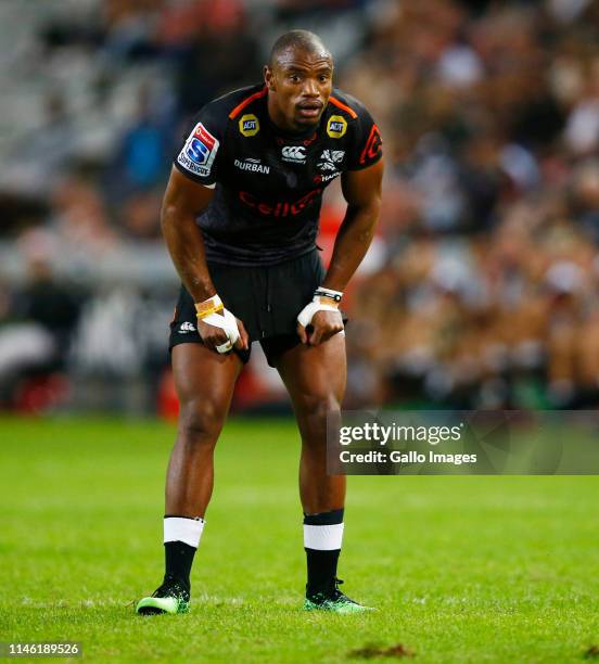 Makazole Mapimpi of the Cell C Sharks in action during the Super Rugby match between Cell C Sharks and Emirates Lions at Jonsson Kings Park Stadium...